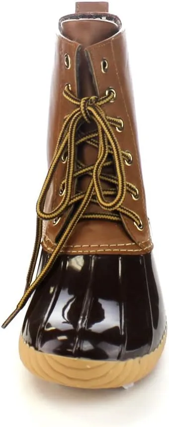 AXNY Women's Lace Up Two Tone Combat Style Calf Rain Boots