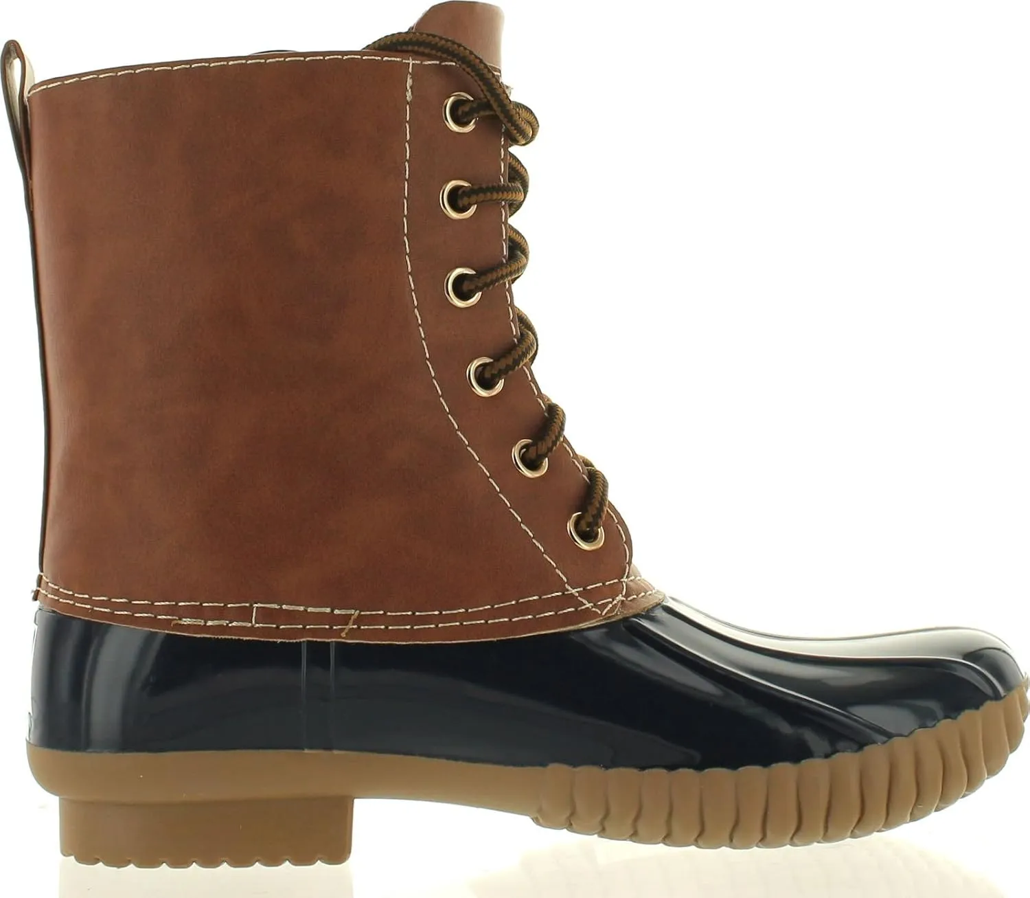 AXNY Women's Lace Up Two Tone Combat Style Calf Rain Boots