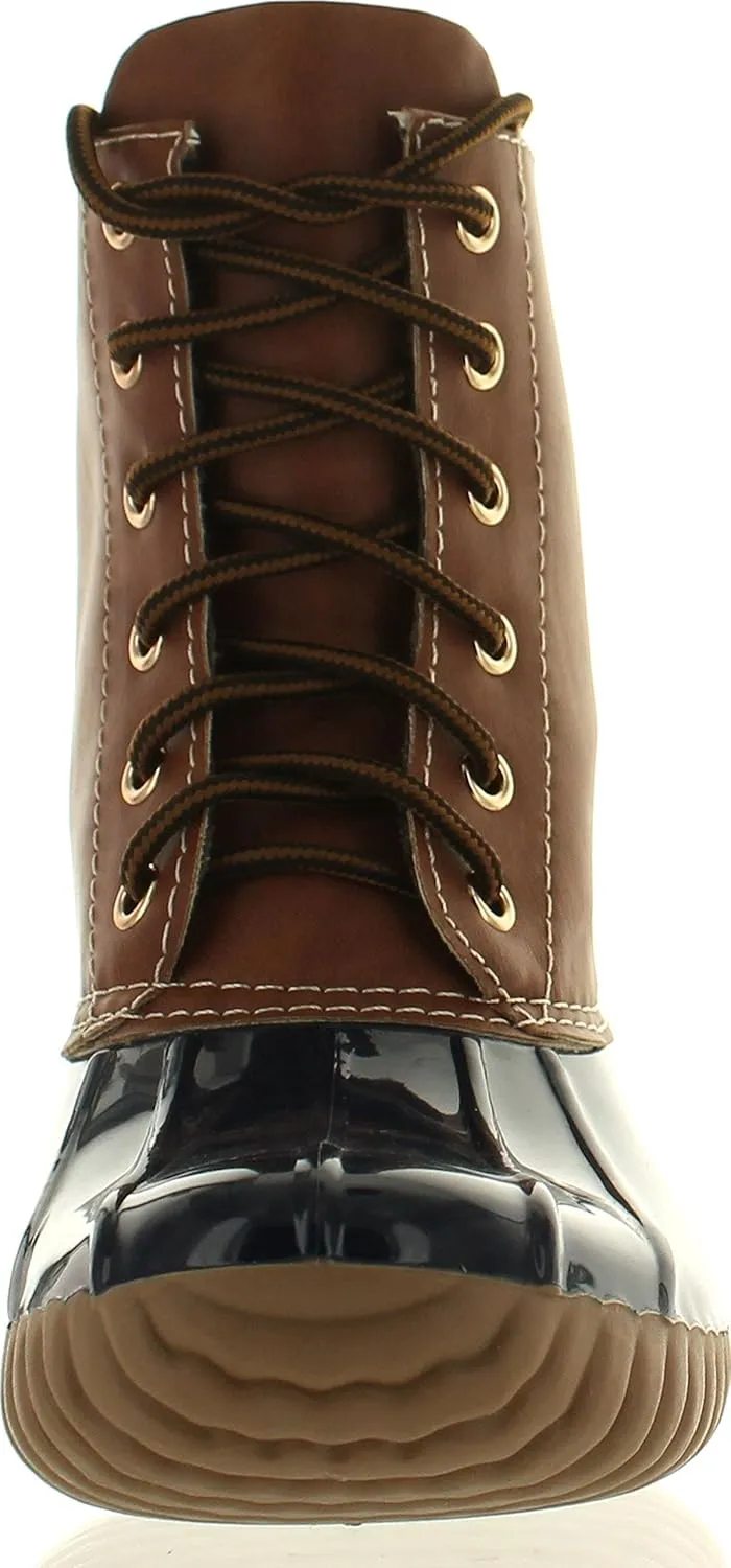 AXNY Women's Lace Up Two Tone Combat Style Calf Rain Boots