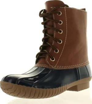 AXNY Women's Lace Up Two Tone Combat Style Calf Rain Boots