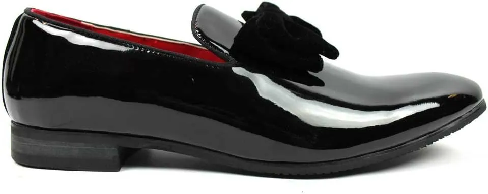 AZAR Tuxedo Slip Men's Dress Shoes Velvet Satin Bow On Top