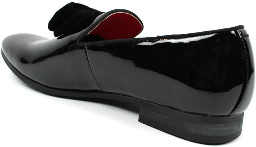 AZAR Tuxedo Slip Men's Dress Shoes Velvet Satin Bow On Top