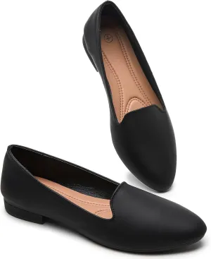 BABUDOG Womens Flats with Synthetic Leather,Classic Black and White Flats Shoes,Dress Shoes for Women