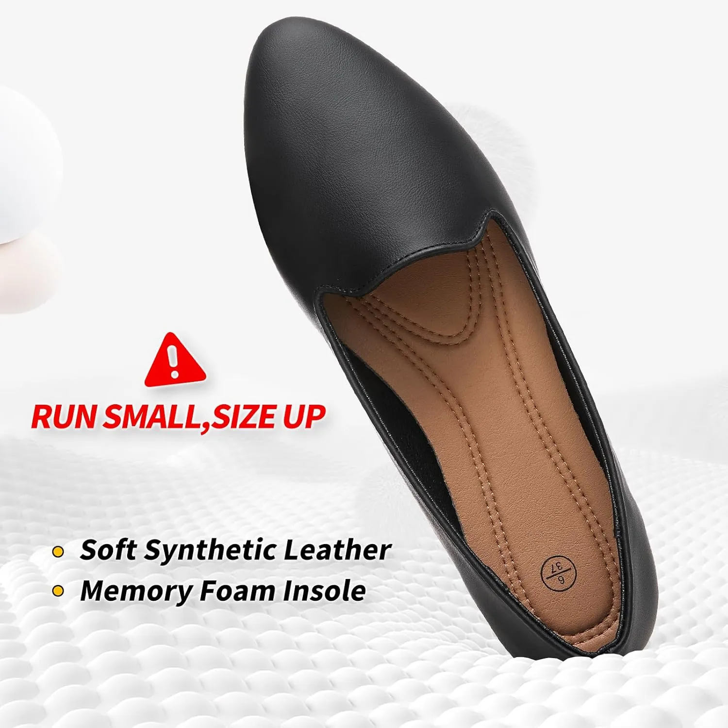 BABUDOG Womens Flats with Synthetic Leather,Classic Black and White Flats Shoes,Dress Shoes for Women