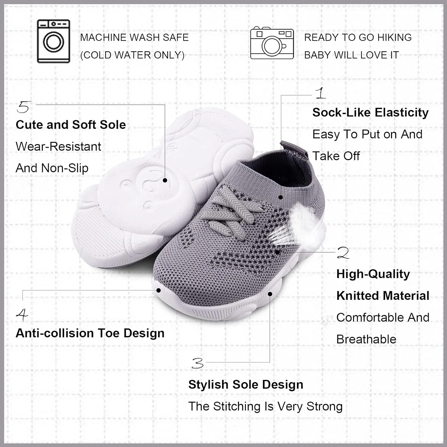 Baby Boy Girl First Walking Shoes Toddler Infant Mesh Sneakers Breathable Lightweight Non-slip Rubber Sole Summer