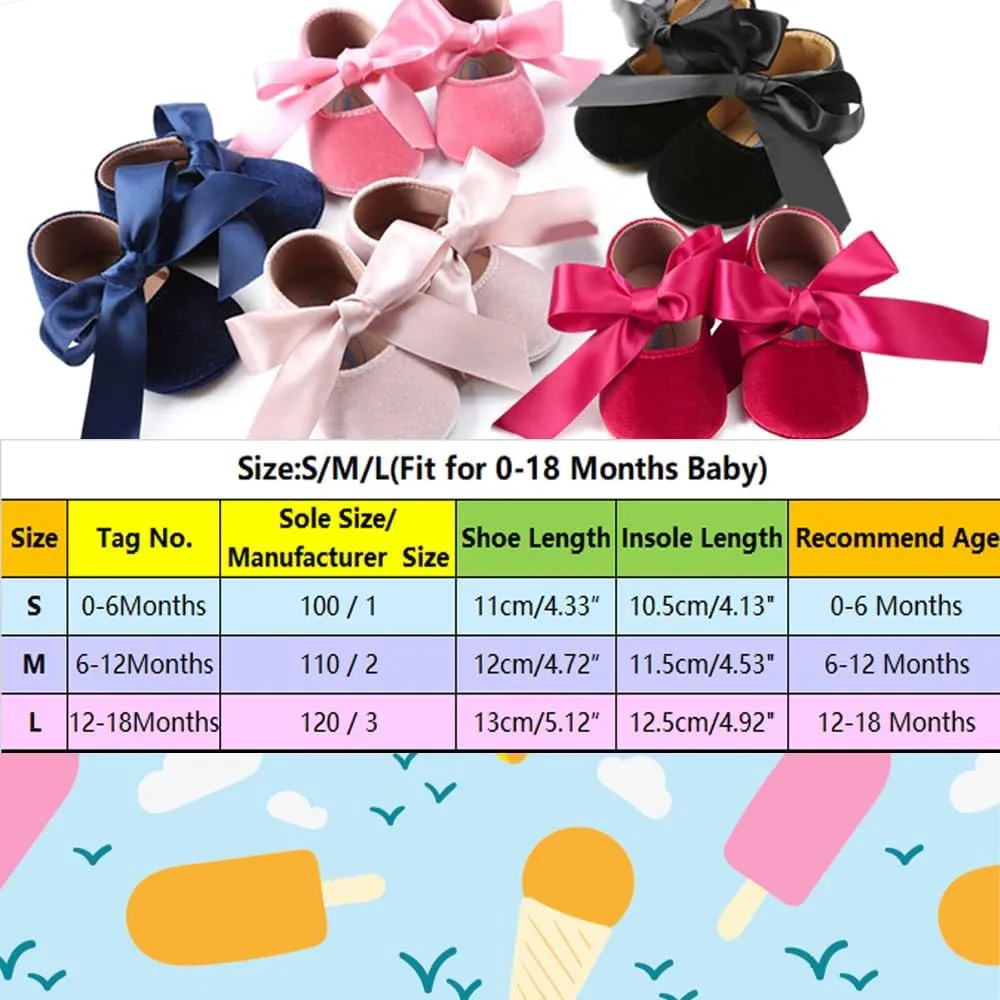 Baby Girls Mary Jane Flats Anti-Slip Rubber Sole Bow Toddler Princess Dress Shoes