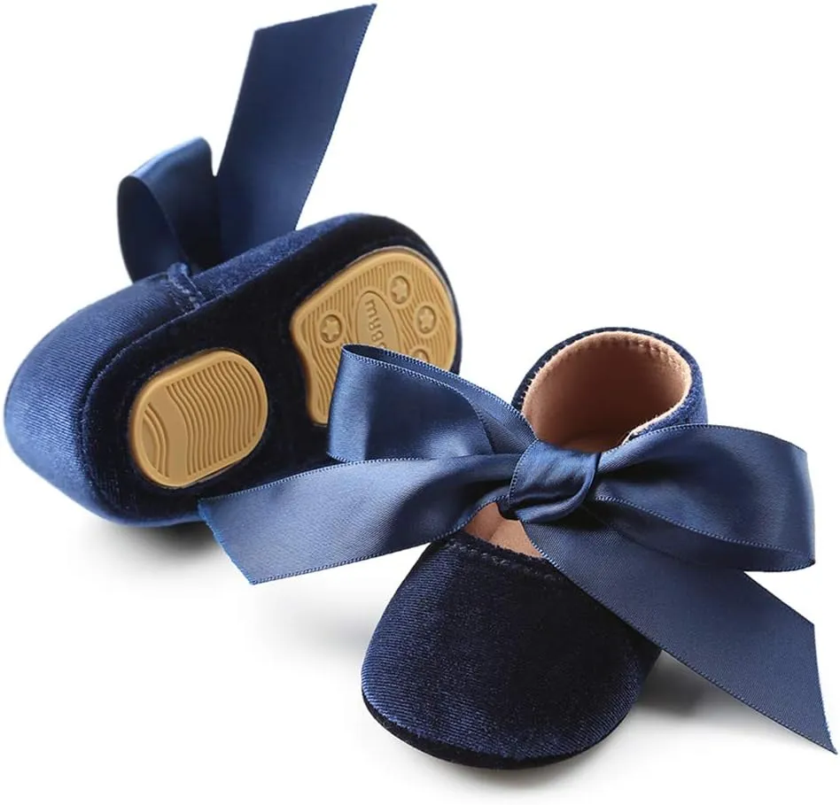 Baby Girls Mary Jane Flats Anti-Slip Rubber Sole Bow Toddler Princess Dress Shoes