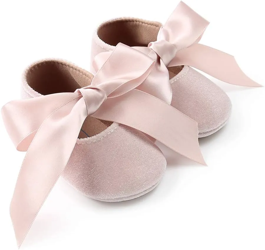Baby Girls Mary Jane Flats Anti-Slip Rubber Sole Bow Toddler Princess Dress Shoes