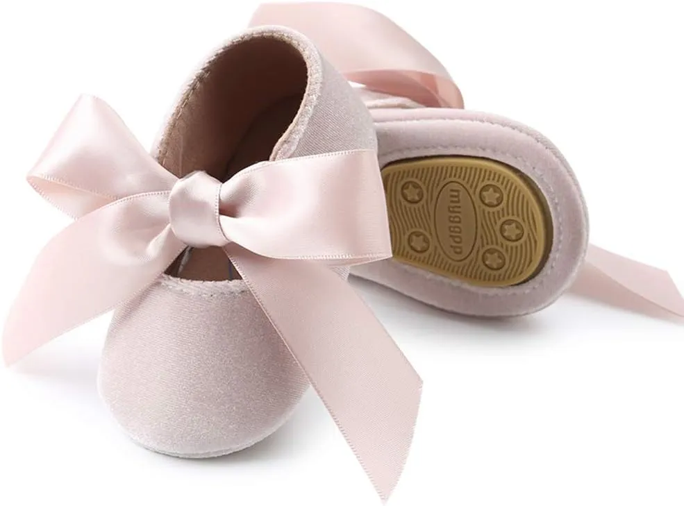 Baby Girls Mary Jane Flats Anti-Slip Rubber Sole Bow Toddler Princess Dress Shoes
