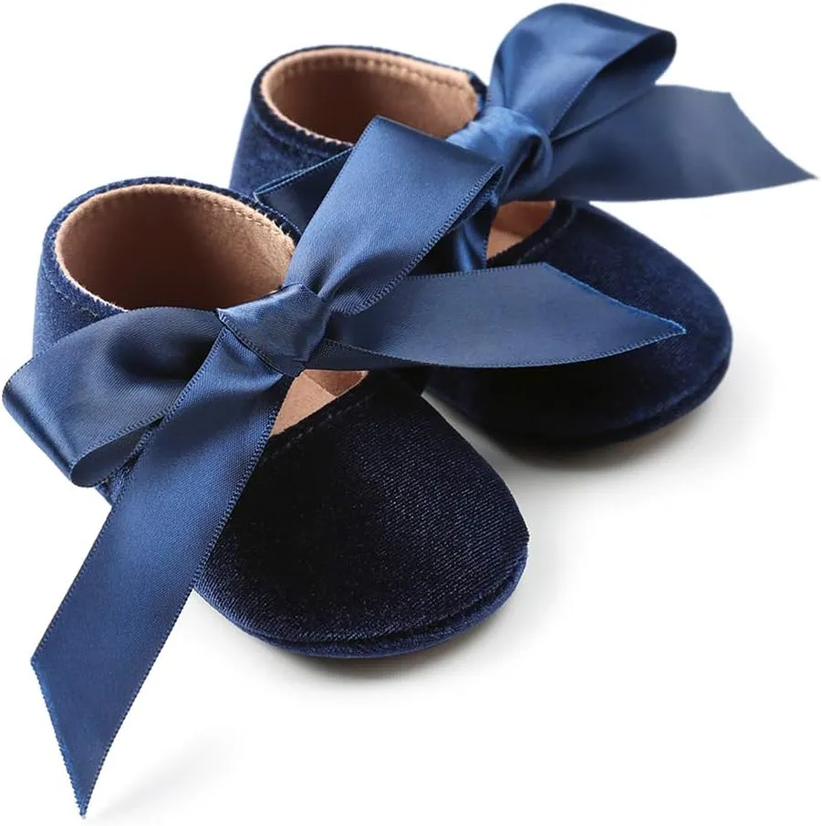 Baby Girls Mary Jane Flats Anti-Slip Rubber Sole Bow Toddler Princess Dress Shoes
