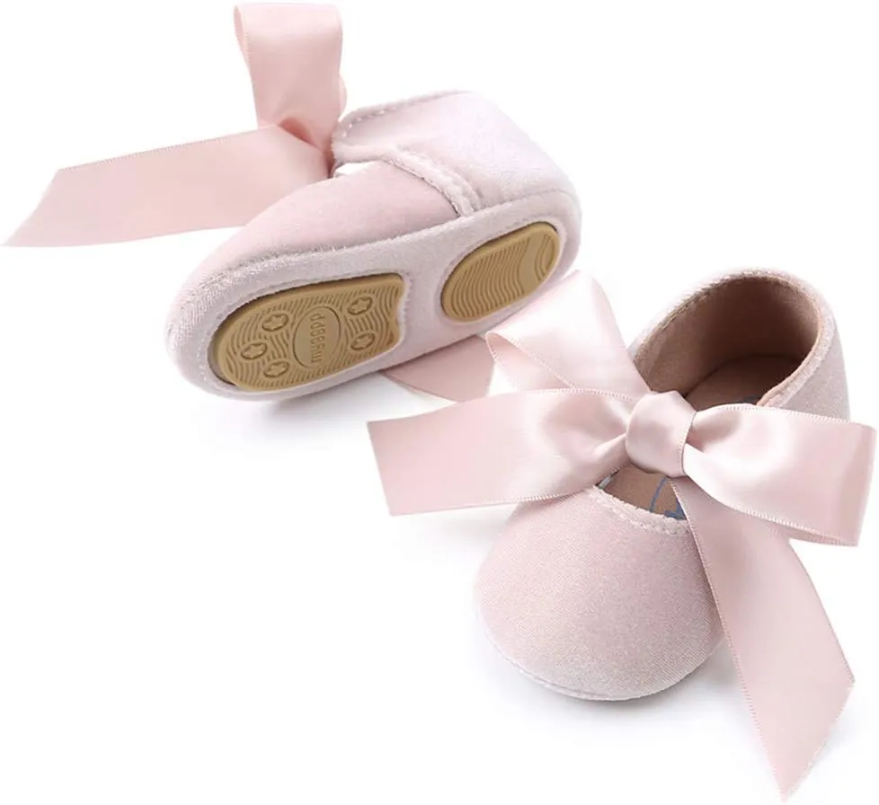 Baby Girls Mary Jane Flats Anti-Slip Rubber Sole Bow Toddler Princess Dress Shoes