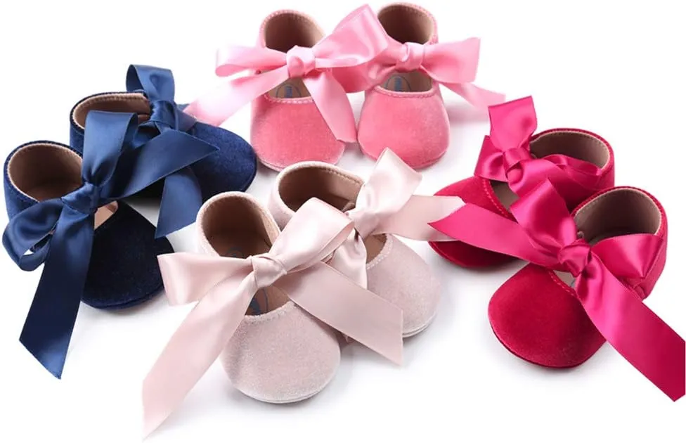 Baby Girls Mary Jane Flats Anti-Slip Rubber Sole Bow Toddler Princess Dress Shoes