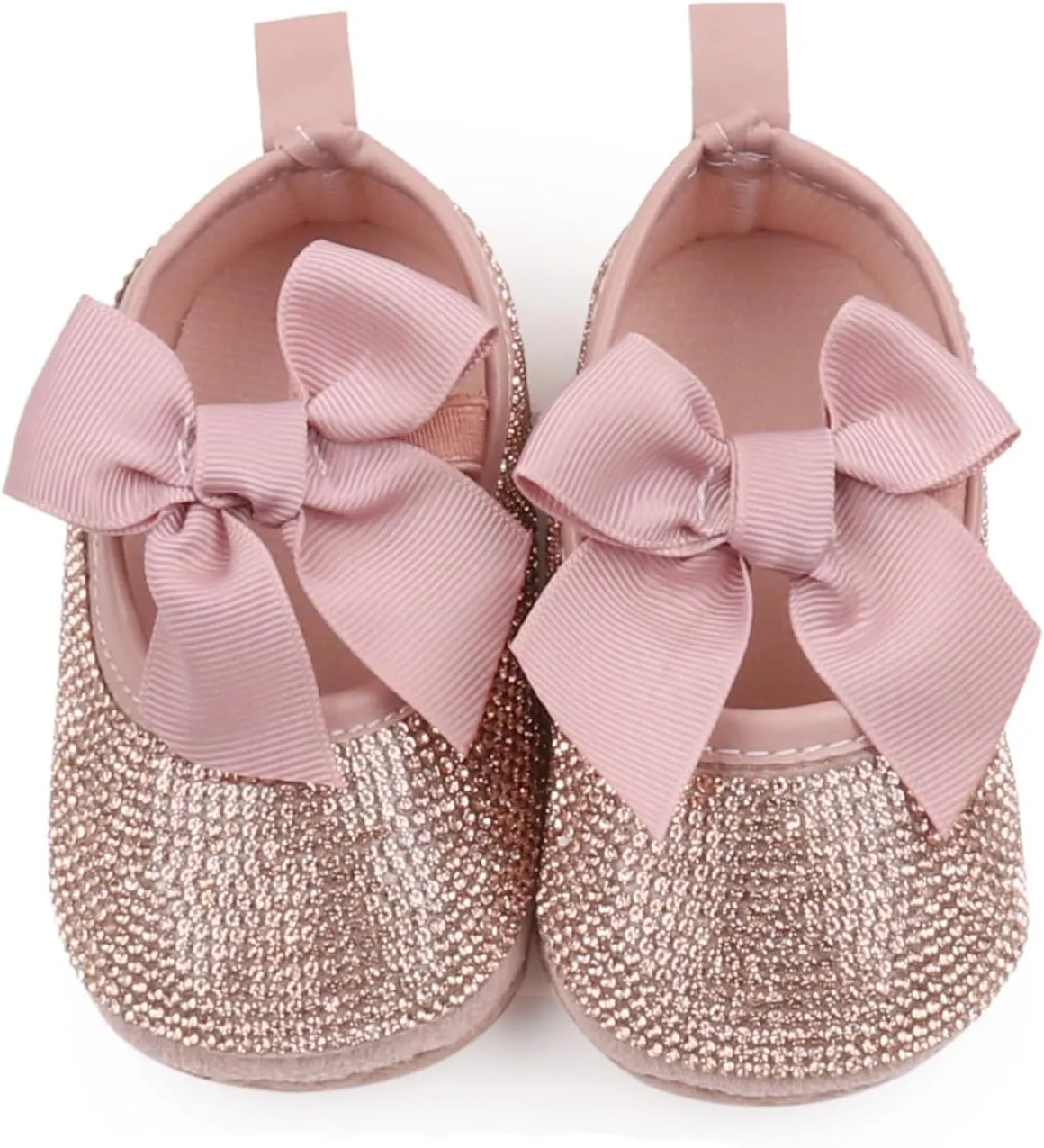 Baby Girls Mary Jane Flats Sparkly Bow Diamonds Princess Dress Shoes Anti-Slip Infant Crib Shoes
