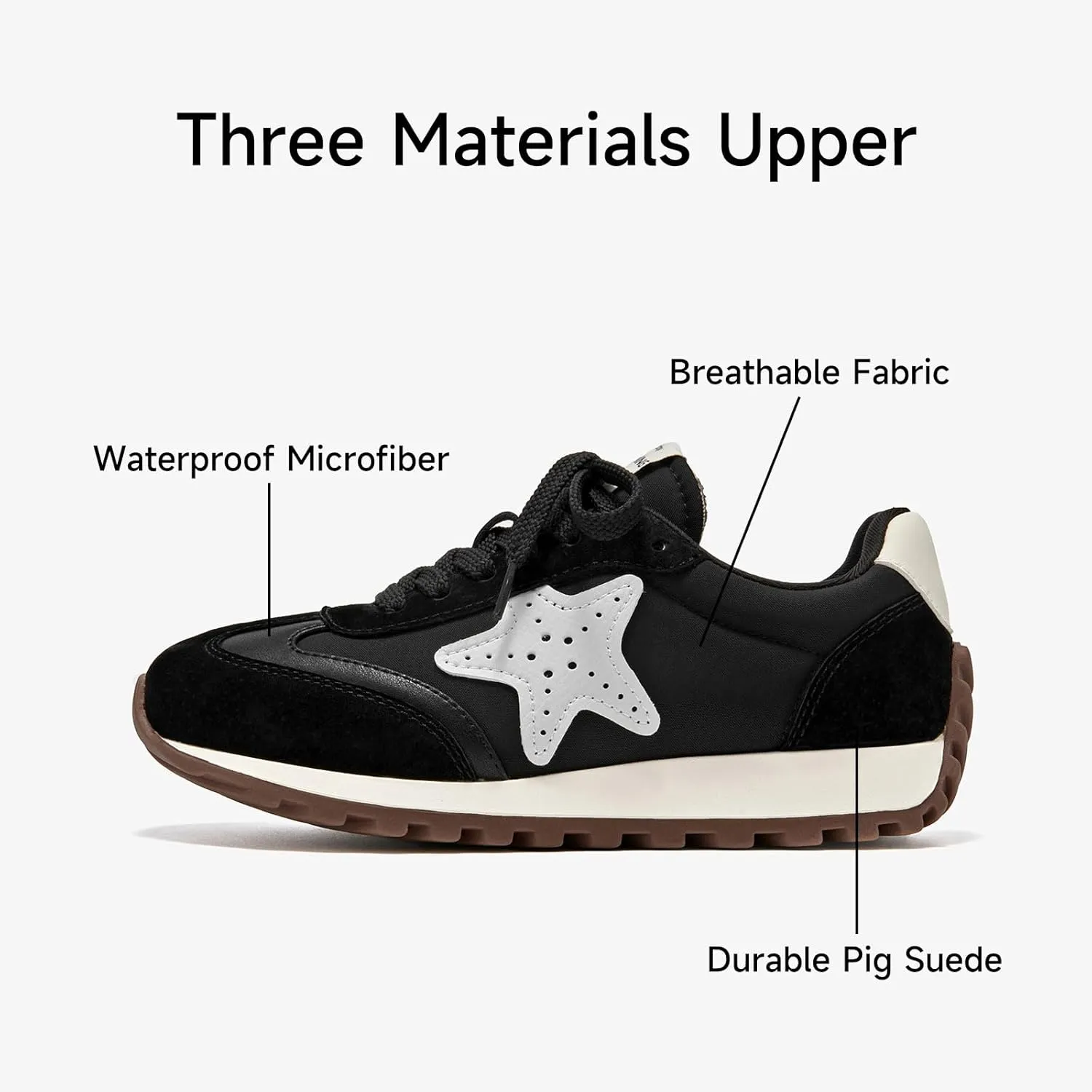 BEAU TODAY Women’s Flat Sneakers, Retro Comfortable Lace-up Fashion Sneakers for Women, Buckle Decoration Casual Leather Walking Shoes