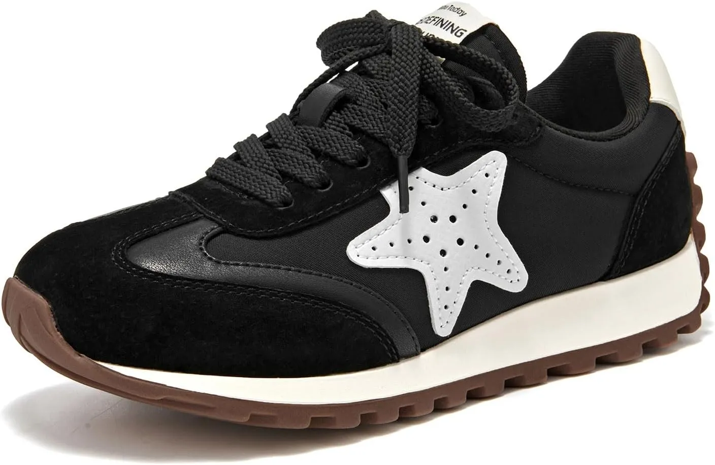 BEAU TODAY Women’s Flat Sneakers, Retro Comfortable Lace-up Fashion Sneakers for Women, Buckle Decoration Casual Leather Walking Shoes