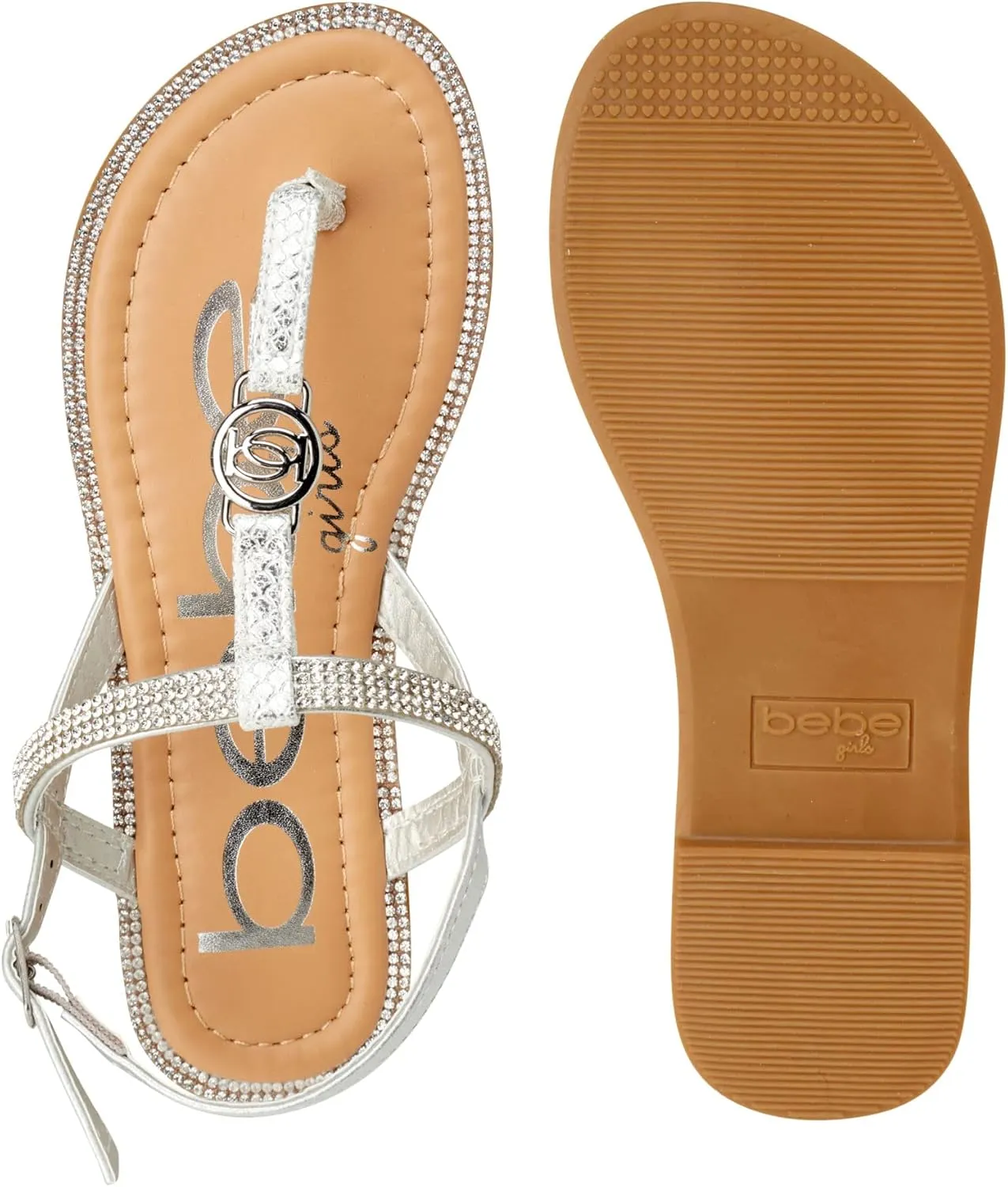 bebe Girls' Sandals – Rhinestone Studded Snake Sandals with Medallion (Little Kid/Big Kid)