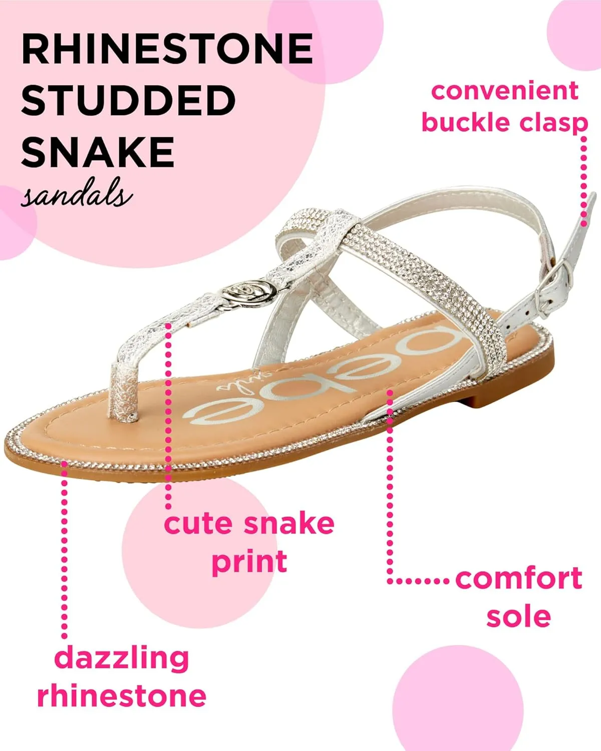 bebe Girls' Sandals – Rhinestone Studded Snake Sandals with Medallion (Little Kid/Big Kid)