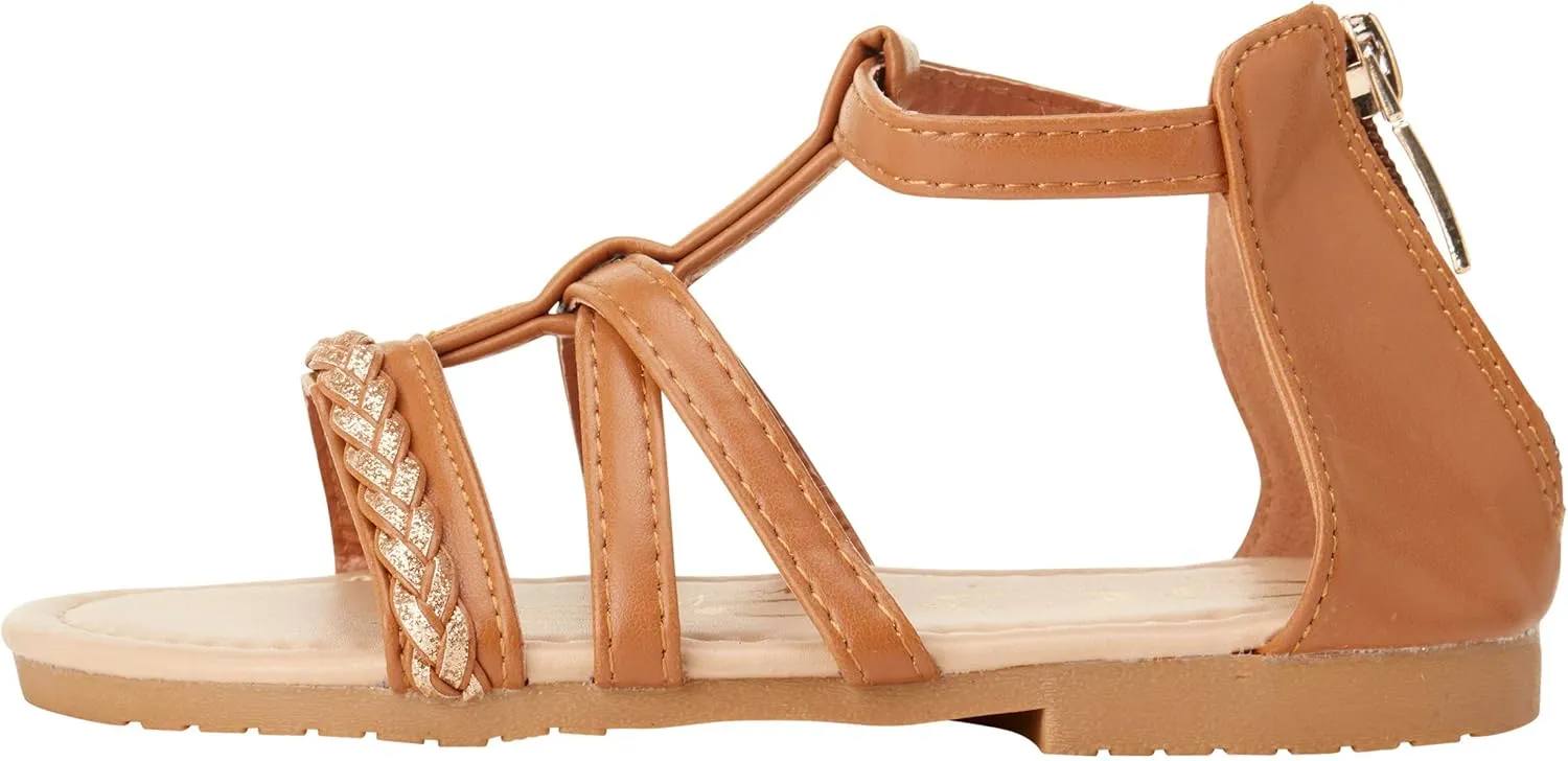 bebe Girls' Sandals – Strappy Leatherette Gladiator Sandals with Glitter Braid (Toddler)