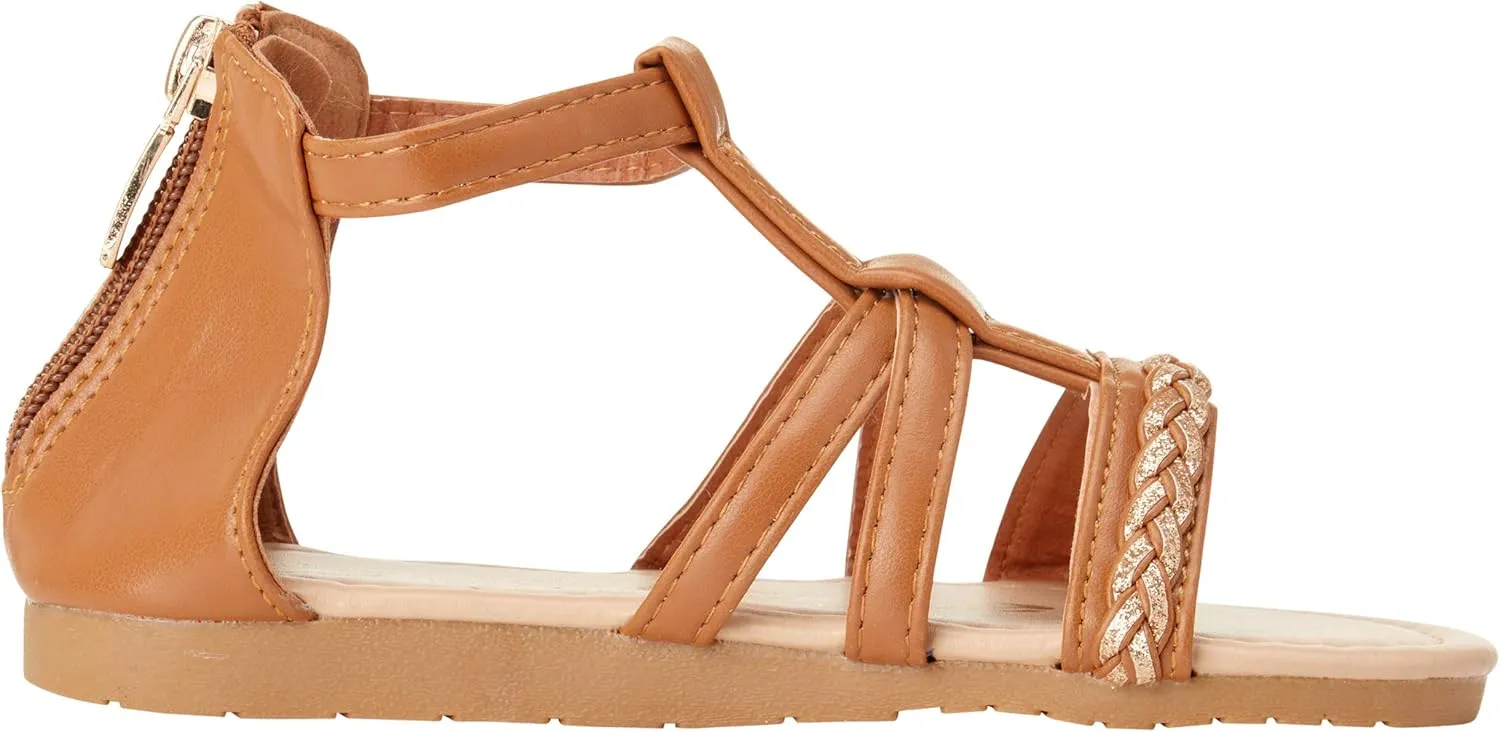 bebe Girls' Sandals – Strappy Leatherette Gladiator Sandals with Glitter Braid (Toddler)
