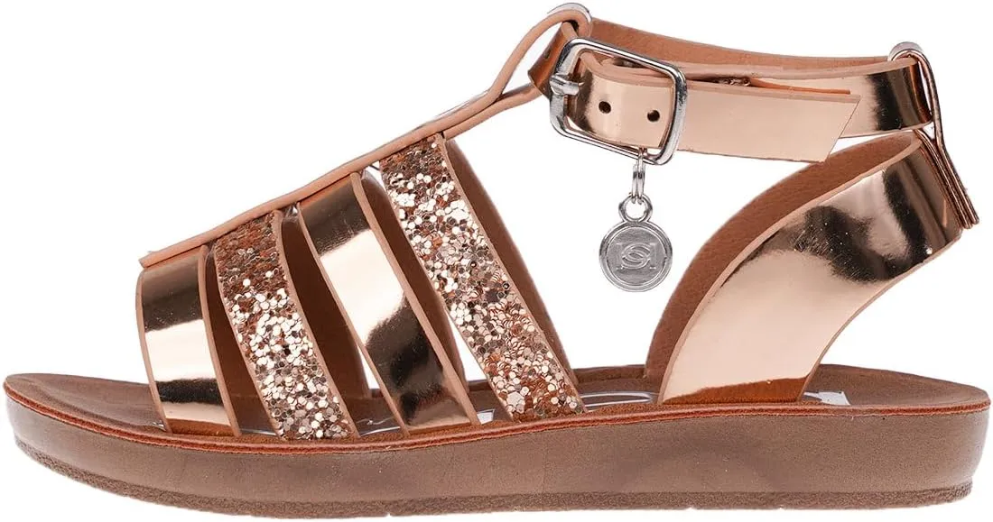 bebe Girls' Sandals - Trendy Flat Designs with Rhinestones, Puffy Straps, Embossed Details and Charms for Toddlers/Little Kids/Big Kids