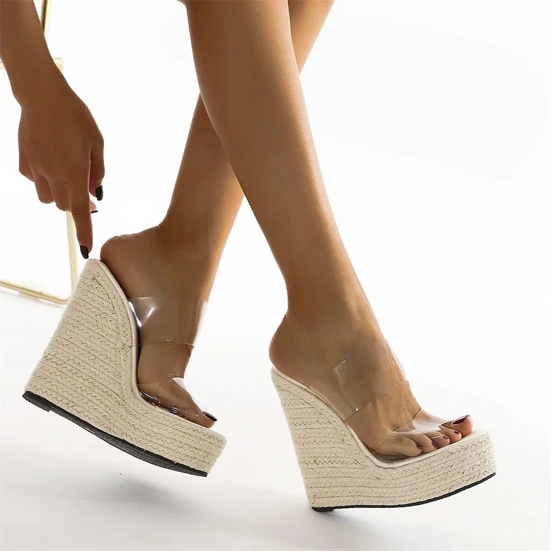 Betastella Women's Platform Espadrille Wedge Sandals Slides Open Toe Summer Slippers Pumps,