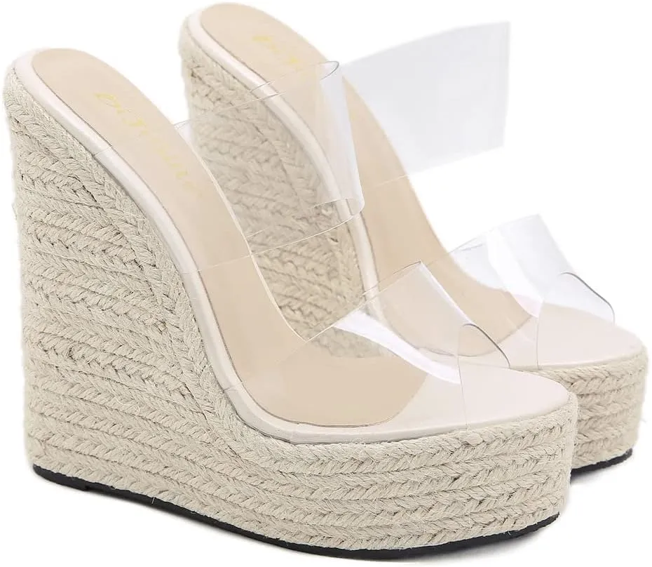 Betastella Women's Platform Espadrille Wedge Sandals Slides Open Toe Summer Slippers Pumps,