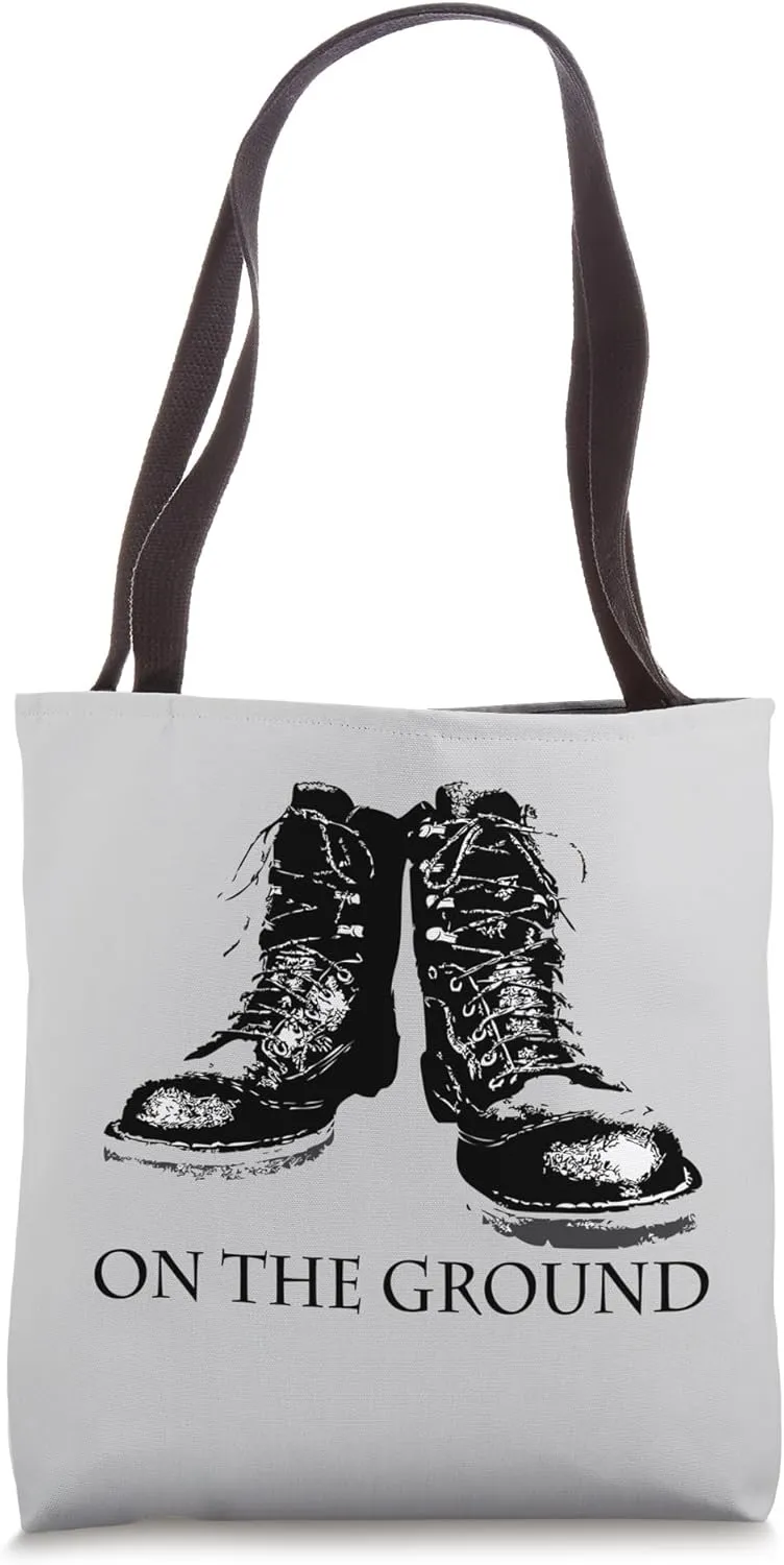Black Combat Boots on Ground Tote Bag