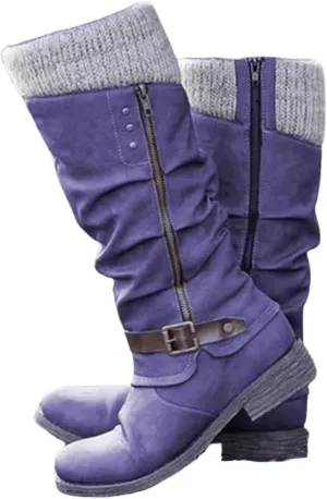 Boots For Women Wide Calf Winter Mid Calf Military Combat Boots Side Zipper Low Heel Biker Motorcycle Riding Dress Boots