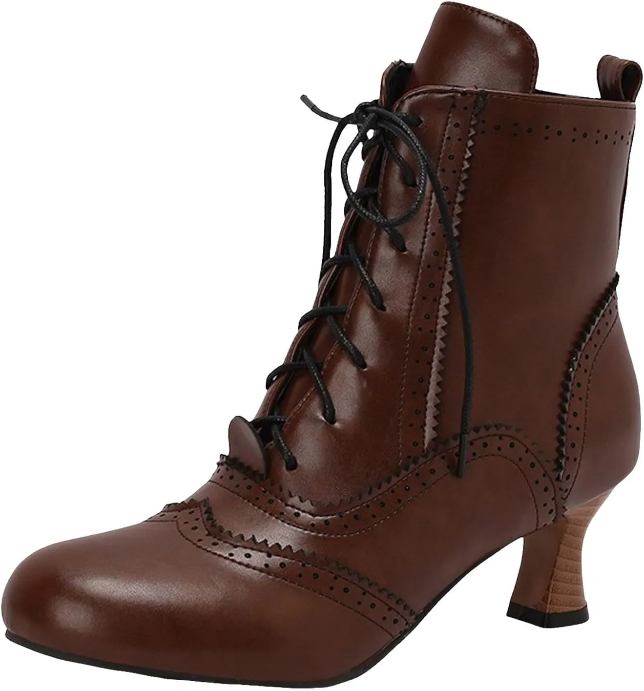 Boots for Women Wide Calf,Vintage Lace Up Victorian Boots Western Kitten Heel Ankle Boots with Zip Party Dance Shoes