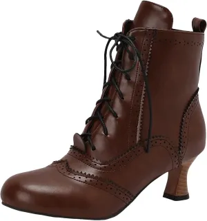 Boots for Women Wide Calf,Vintage Lace Up Victorian Boots Western Kitten Heel Ankle Boots with Zip Party Dance Shoes
