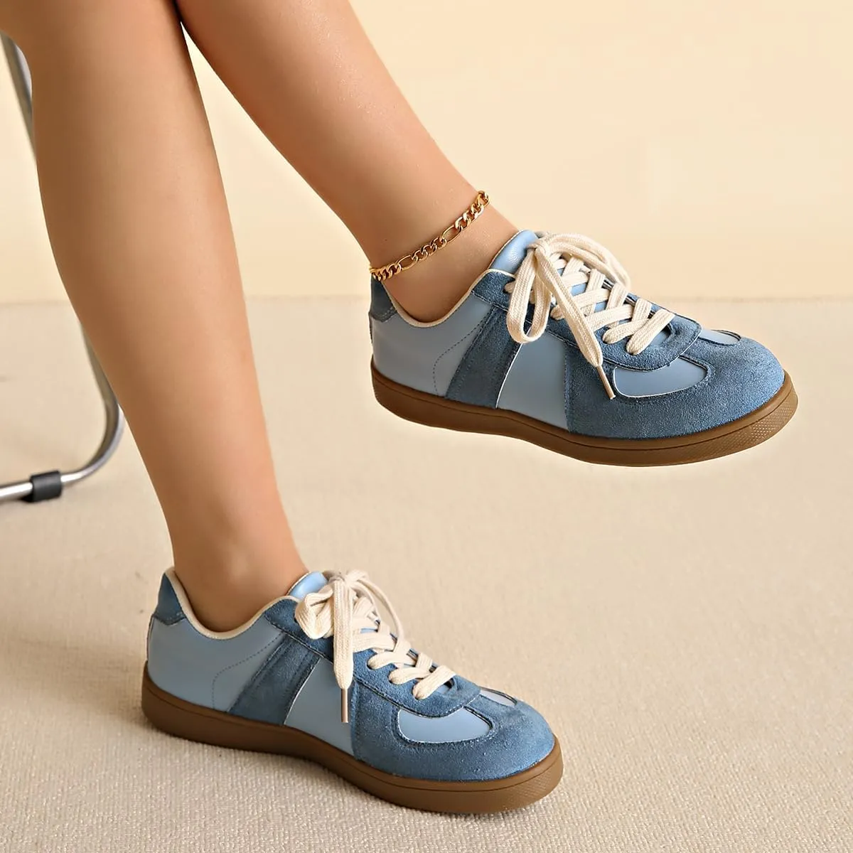 Breathable Knit Lightweight Contrast Sneakers Nonslip Rubber Sole Lace Up Athletic Shoes for Walking Running Daily Wear All Season Gift for Women