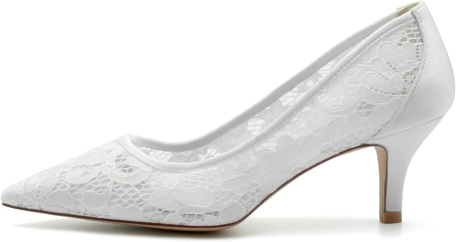 Bridal Wedding Shoes Lace Mesh Stiletto Heel Bridal Satinlow Heels Women Pointy Toe Pumps Evening Party Pumps Sandals 6Cm