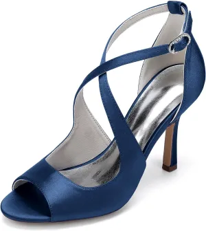 Bride Wedding Shoes Women'S Stilettos Heeled Sandals 9.5Cm Bridal Open Toe Sexy High Heels Ankle Strap Buckle Heels