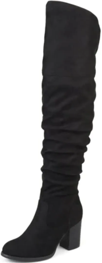 Brinley Co Women's Kaison Wide Calf Stacked Heel Over The Knee Boots - Black - 6
