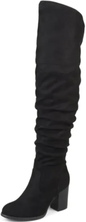 Brinley Co Women's Kaison Wide Calf Stacked Heel Over The Knee Boots - Black - 6
