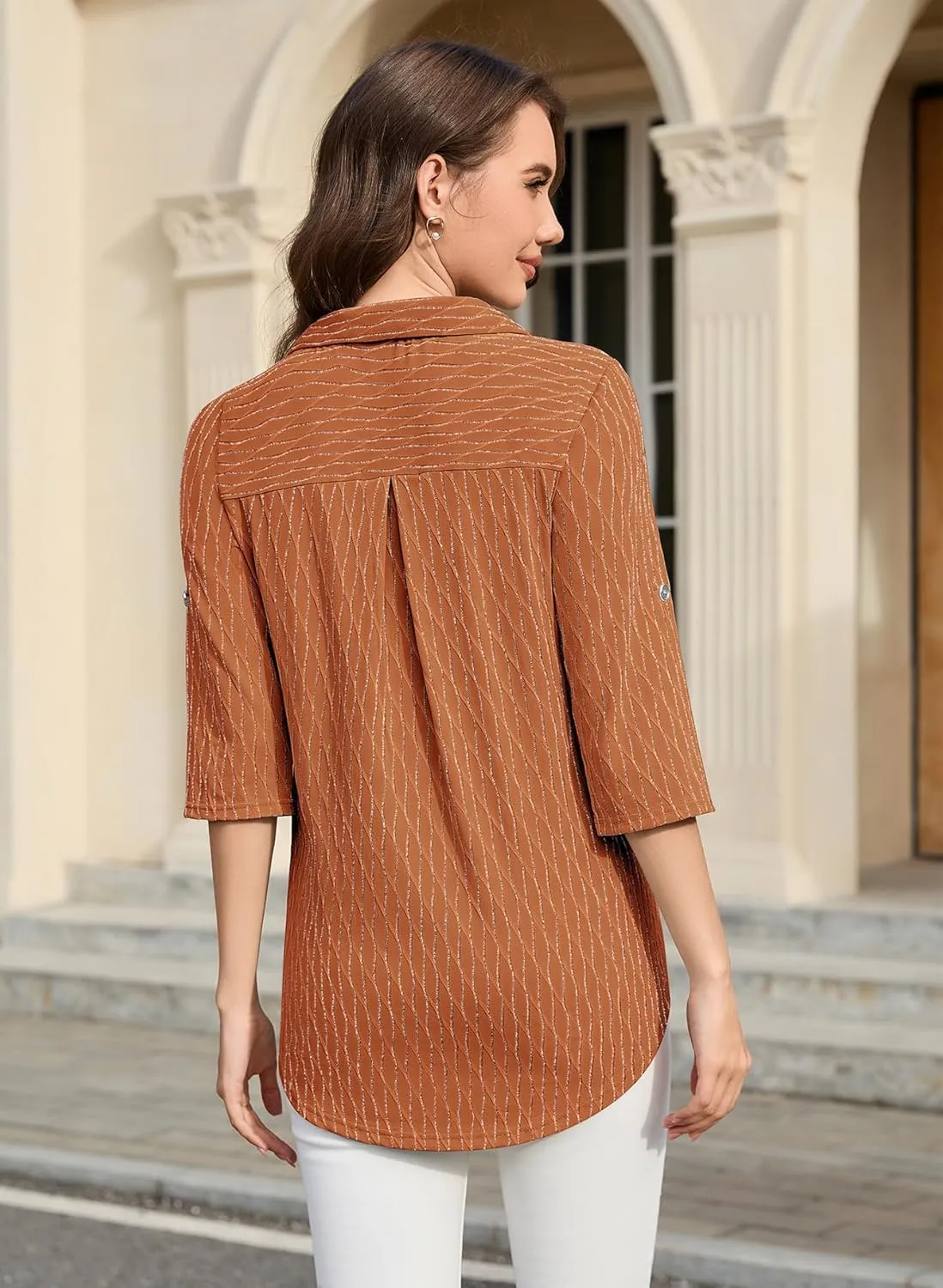Bulotus Women's 3/4 Sleeve V-Neck Dressy Casual Tunic Shirt