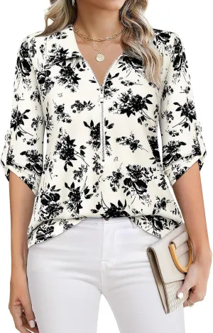Bulotus Women's 3/4 Sleeve V-Neck Dressy Casual Tunic Shirt