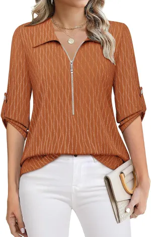 Bulotus Women's 3/4 Sleeve V-Neck Dressy Casual Tunic Shirt