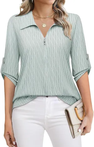 Bulotus Women's 3/4 Sleeve V-Neck Dressy Casual Tunic Shirt