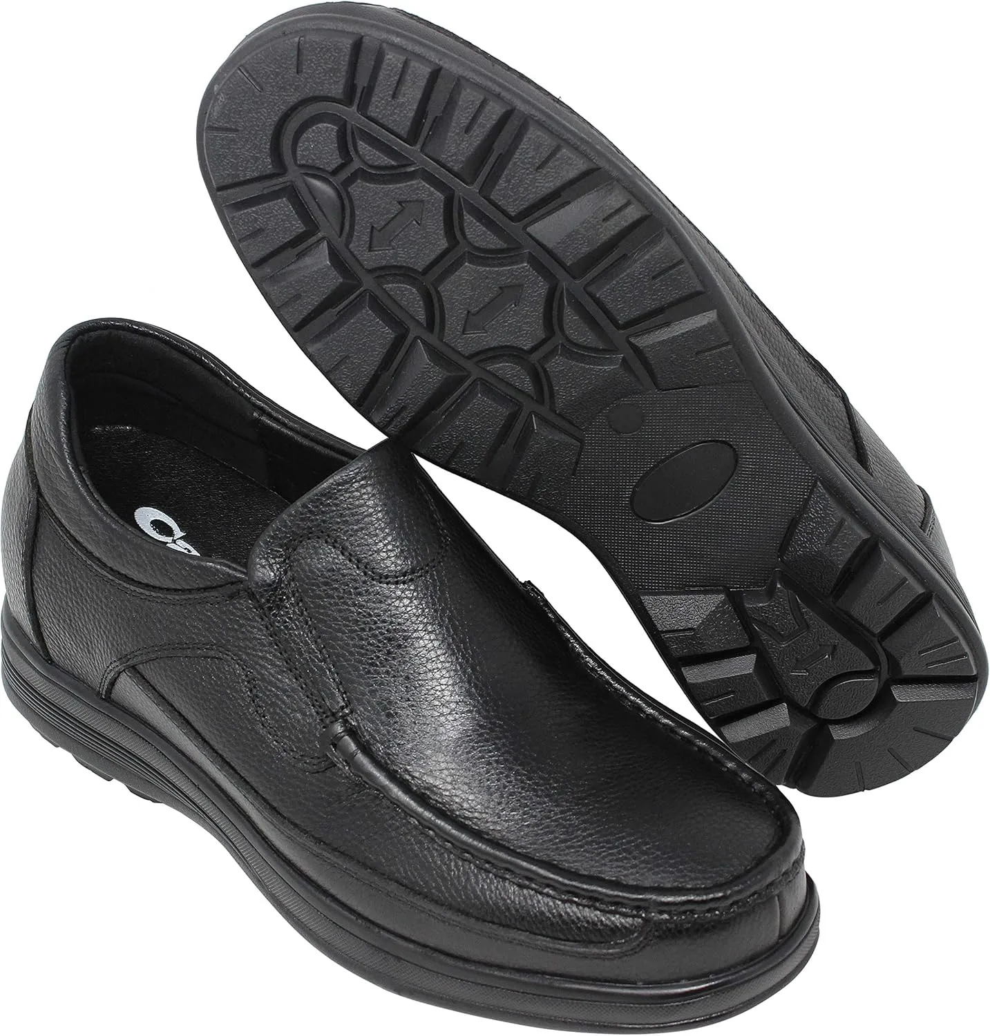 CALTO Men's Invisible Height Increasing Elevator Shoes - Black Premium Leather Slip-on Lightweight Casual Loafers - 3 Inches Taller - G1825 - Size 9 D(M) US