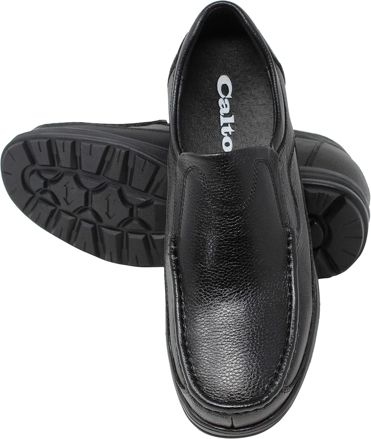 CALTO Men's Invisible Height Increasing Elevator Shoes - Black Premium Leather Slip-on Lightweight Casual Loafers - 3 Inches Taller - G1825 - Size 9 D(M) US