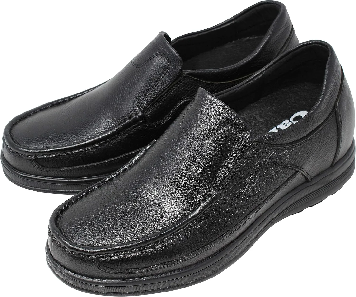 CALTO Men's Invisible Height Increasing Elevator Shoes - Black Premium Leather Slip-on Lightweight Casual Loafers - 3 Inches Taller - G1825 - Size 9 D(M) US