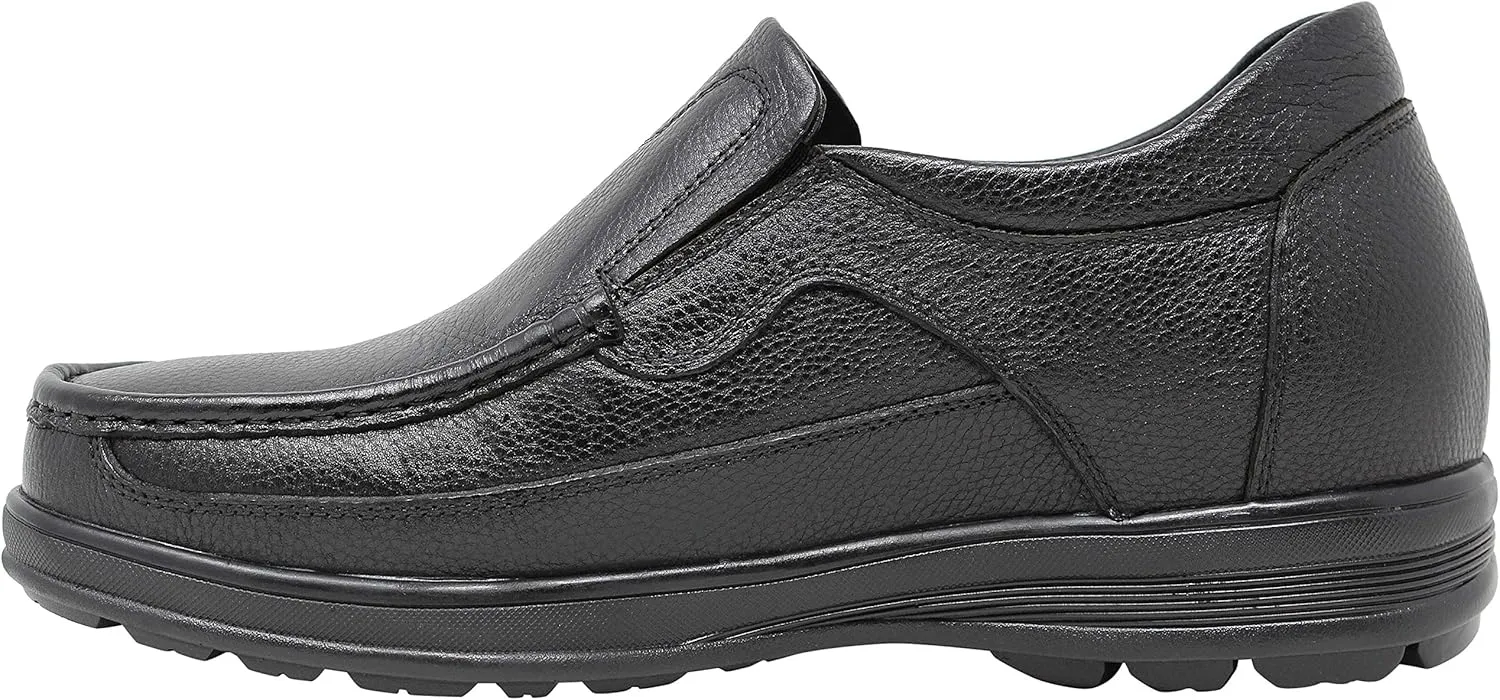 CALTO Men's Invisible Height Increasing Elevator Shoes - Black Premium Leather Slip-on Lightweight Casual Loafers - 3 Inches Taller - G1825 - Size 9 D(M) US