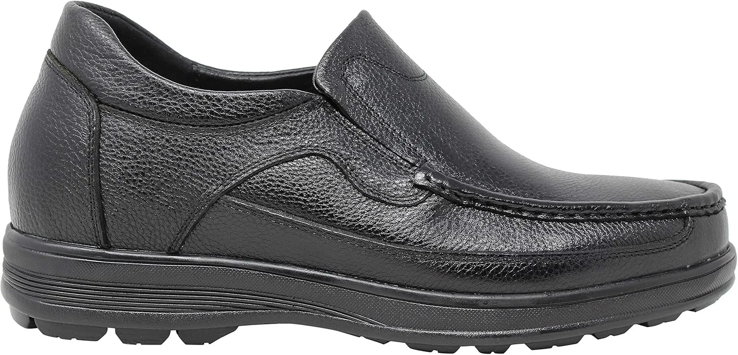 CALTO Men's Invisible Height Increasing Elevator Shoes - Black Premium Leather Slip-on Lightweight Casual Loafers - 3 Inches Taller - G1825 - Size 9 D(M) US