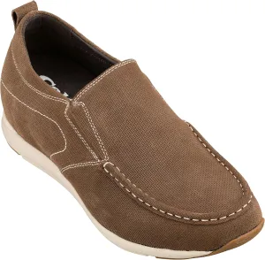 CALTO Men's Invisible Height Increasing Elevator Shoes - Brown Nubuck Leather Slip-on Casual Loafers - 2.8 Inches Taller - G4904 - Size 11.5 D(M) US