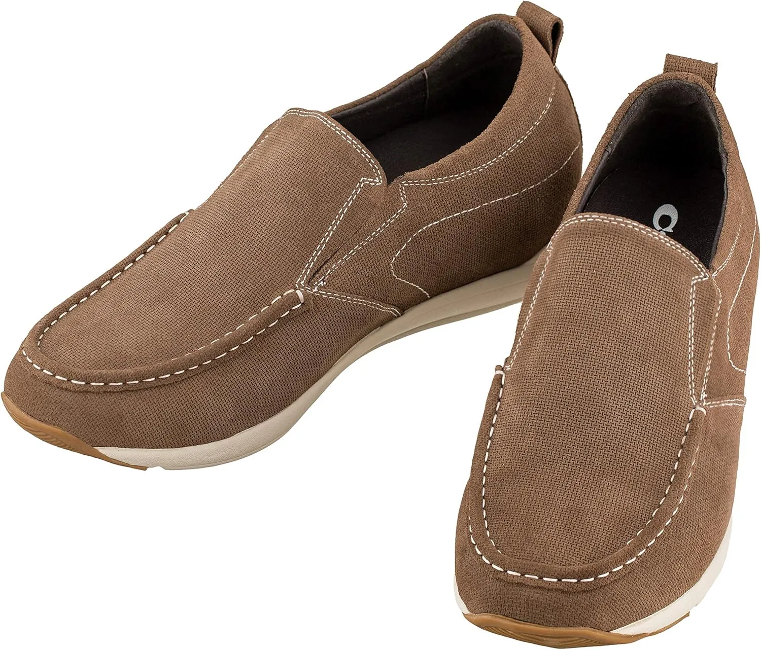 CALTO Men's Invisible Height Increasing Elevator Shoes - Brown Nubuck Leather Slip-on Casual Loafers - 2.8 Inches Taller - G4904 - Size 11.5 D(M) US