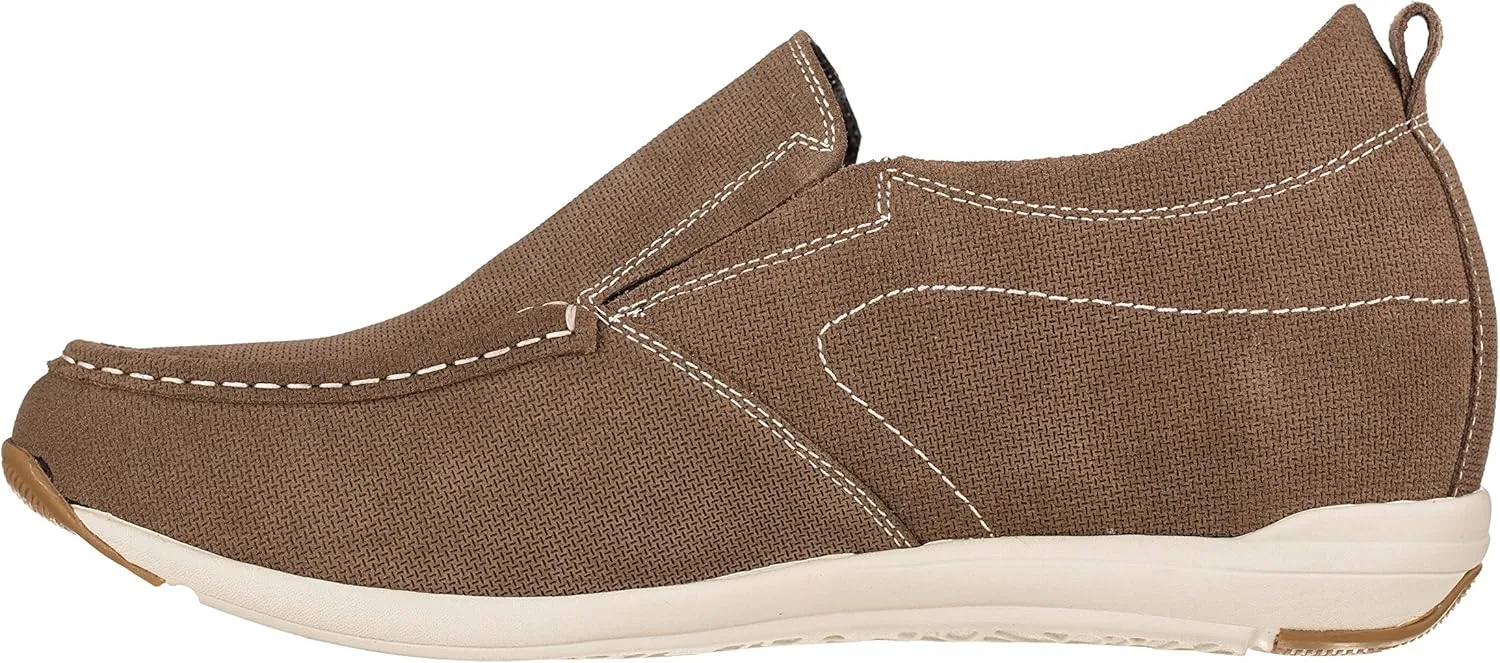CALTO Men's Invisible Height Increasing Elevator Shoes - Brown Nubuck Leather Slip-on Casual Loafers - 2.8 Inches Taller - G4904 - Size 11.5 D(M) US