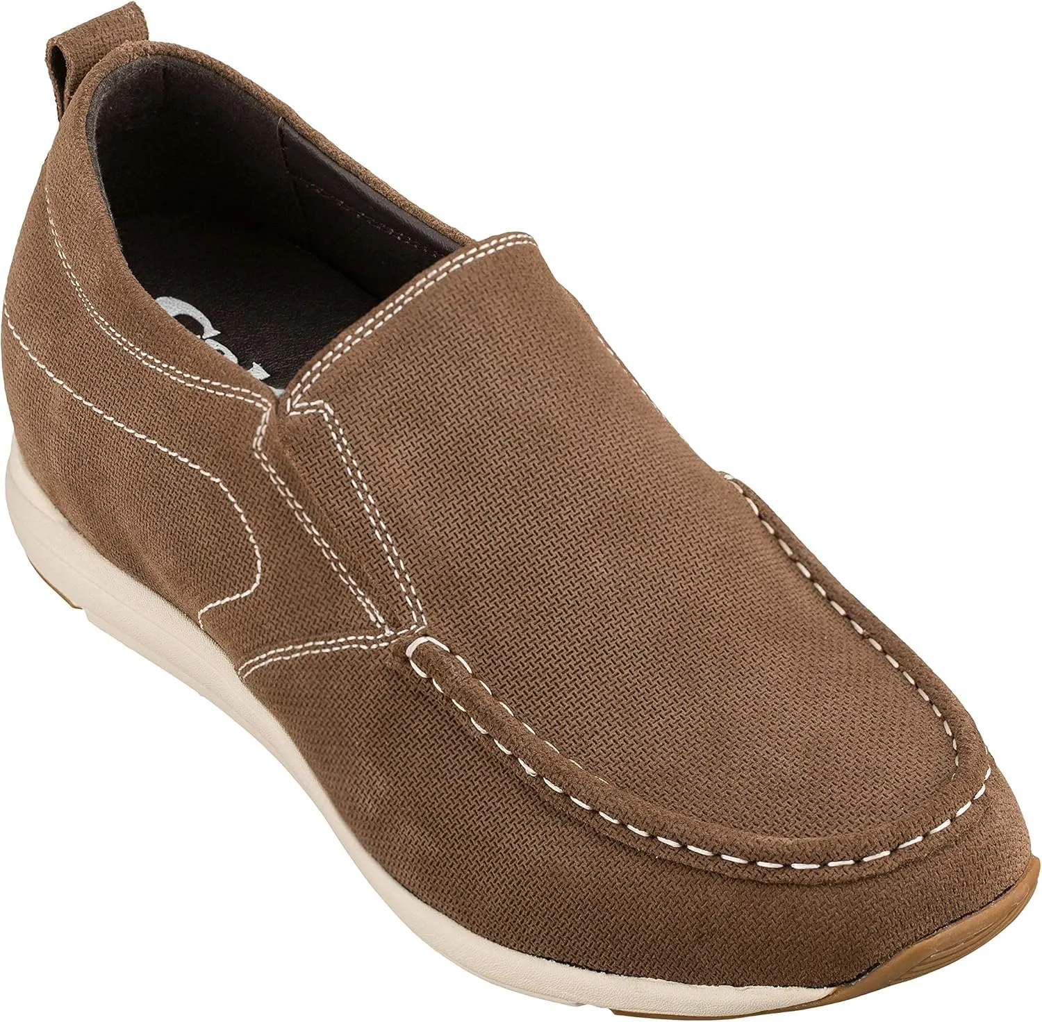 CALTO Men's Invisible Height Increasing Elevator Shoes - Brown Nubuck Leather Slip-on Casual Loafers - 2.8 Inches Taller - G4904 - Size 11.5 D(M) US