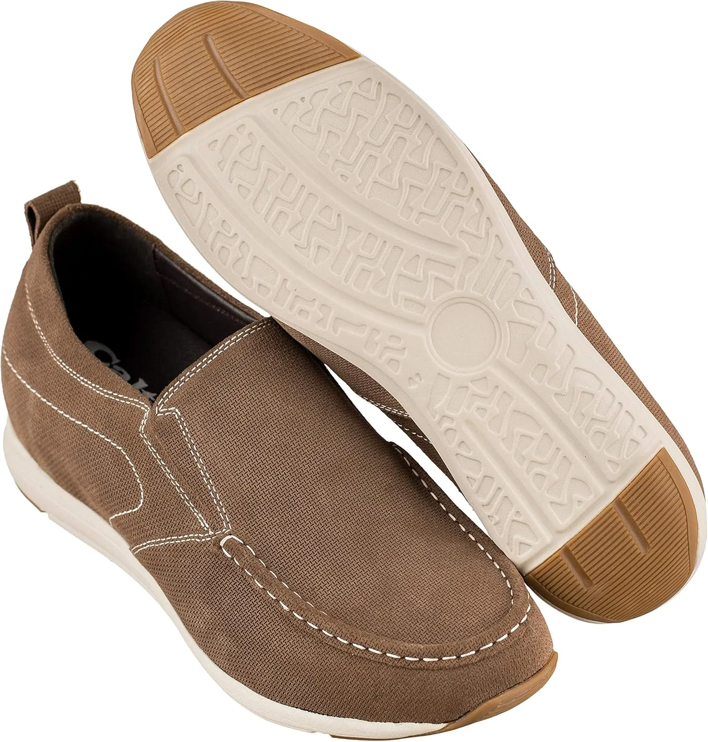 CALTO Men's Invisible Height Increasing Elevator Shoes - Brown Nubuck Leather Slip-on Casual Loafers - 2.8 Inches Taller - G4904 - Size 11.5 D(M) US