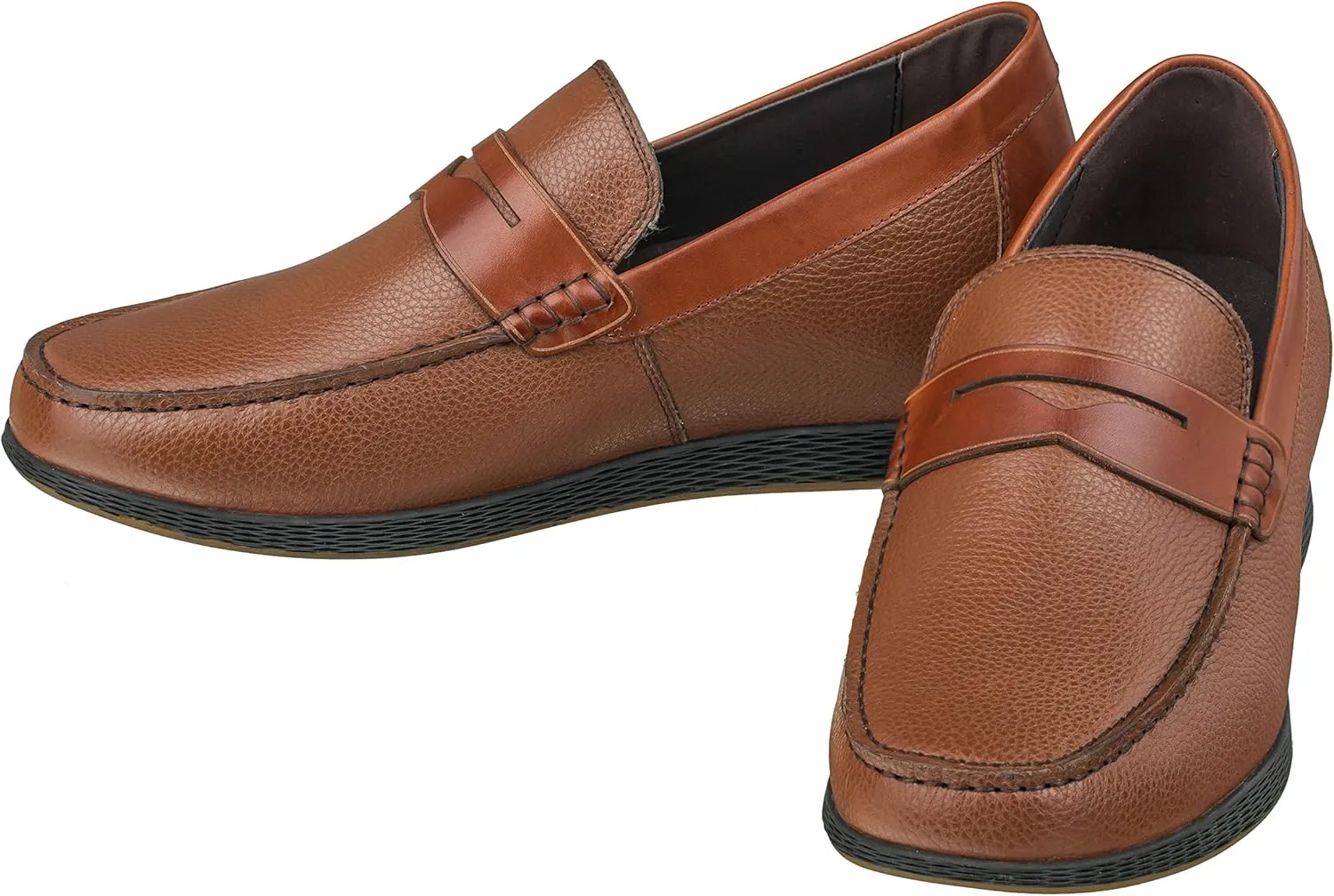 CALTO Men's Invisible Height Increasing Elevator Shoes - Dark Brown Premium Leather Slip-on Lightweight Casual Loafers - 2.4 Inches Taller - S1092 - Size 11.5 D(M) US